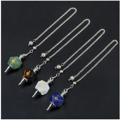 New Semi-precious Stone Chakra Pendulum Lapis Amethyst Semi-precious Stone Pendulum Cho Ku Rei Symbols Energy Pendulum