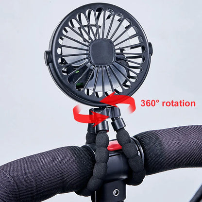 Ventilador de Cochecito para Bebés con Trípode Flexible, Ventilador Portátil de Mano con Carga USB, Mini Ventilador de Escritorio de 500mAh para Cochecito de Bebé y Estudiantes