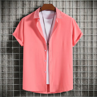 Nuevas camisas de manga corta para hombre, moda, lisas, informales, cárdigan con solapa, tops para hombre, blusa cómoda de un solo botón, camisas de playa de verano