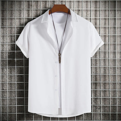 Nuevas camisas de manga corta para hombre, moda, lisas, informales, cárdigan con solapa, tops para hombre, blusa cómoda de un solo botón, camisas de playa de verano