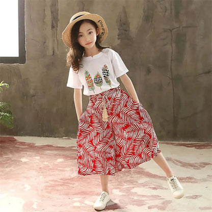 Ropa de verano 2023 para niñas, conjuntos de ropa para niños, manga corta + pantalones, conjunto de ropa para niños de 3 4 5 6 7 8 9 10 11 12 años