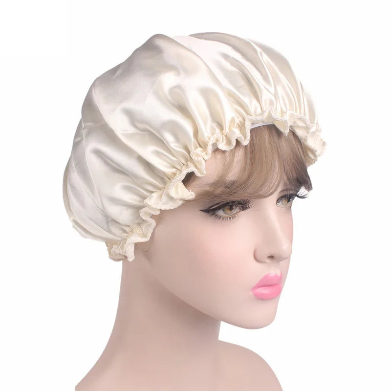 New Satin Hair Cap for Sleeping Invisible Flat Imitation Silk Round Haircare Women Headwear Ceremony Adjusting Button Night Hat