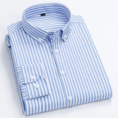 Shirts For Men Striped Blue Long Sleeve Man Shirt Business Cotton Cheap Things With Vintage Collar Sale Button Up Slim Fit