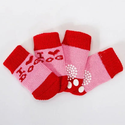 4 pzs./set calcetines para perros con patrón bonito, cubrepies cálidos antideslizantes, zapatos protectores para patas de cachorro, regalo de Navidad, accesorios para mascotas