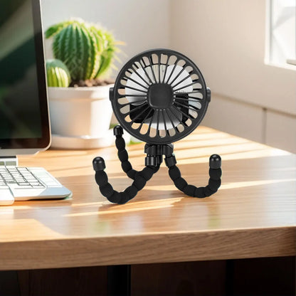 Ventilador de Cochecito para Bebés con Trípode Flexible, Ventilador Portátil de Mano con Carga USB, Mini Ventilador de Escritorio de 500mAh para Cochecito de Bebé y Estudiantes