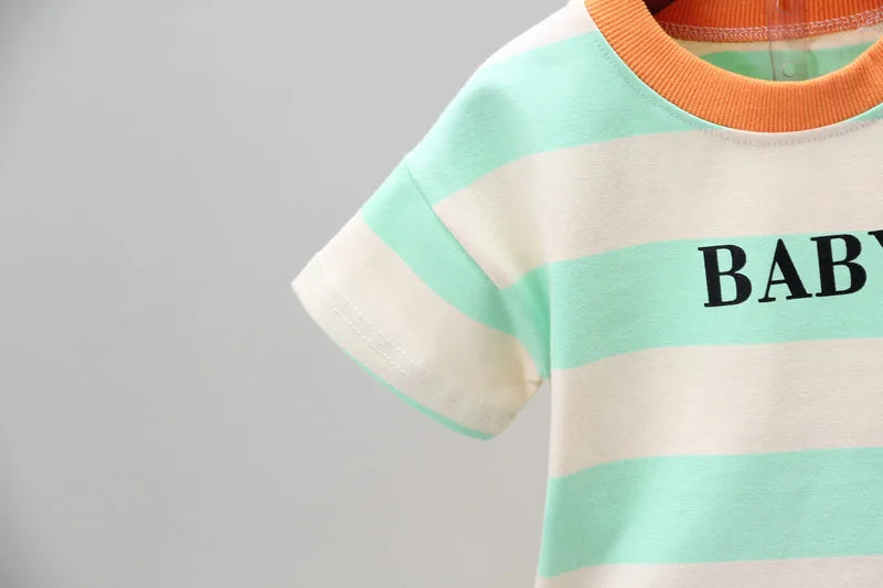 Ropa de verano para niños, camisetas informales de algodón a rayas, pantalones cortos, conjunto de 2 piezas, atuendo infantil para niños pequeños, chándales de 0 a 5 años