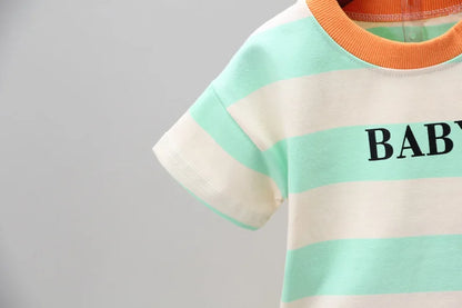 Ropa de verano para niños, camisetas informales de algodón a rayas, pantalones cortos, conjunto de 2 piezas, atuendo infantil para niños pequeños, chándales de 0 a 5 años