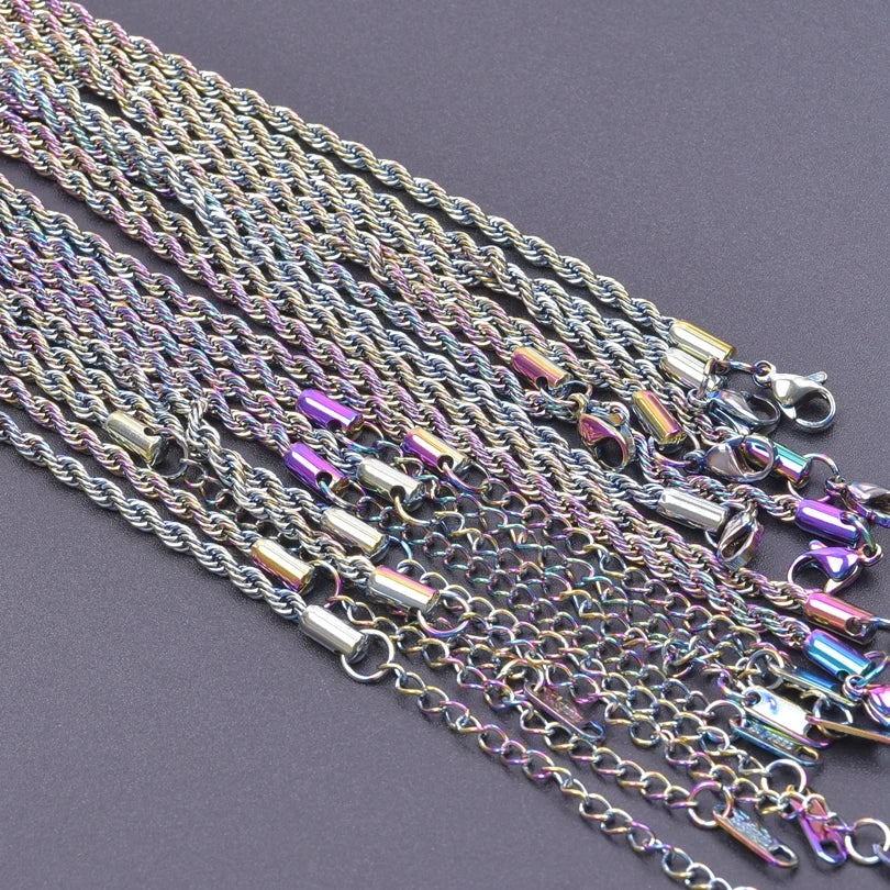 2/5pcs Rainbow Chain New Personalized Multiple Shape Designs Necklace Chains For Jewelry Making DIY 304 Stainless Steel Chains
