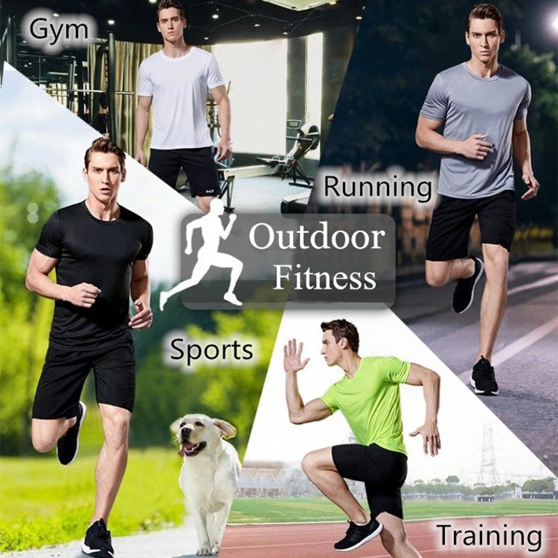 Camiseta de verano elástica para hombre, transpirable, de seda helada, de manga corta, casual, de secado rápido, para gimnasio, correr, ropa masculina