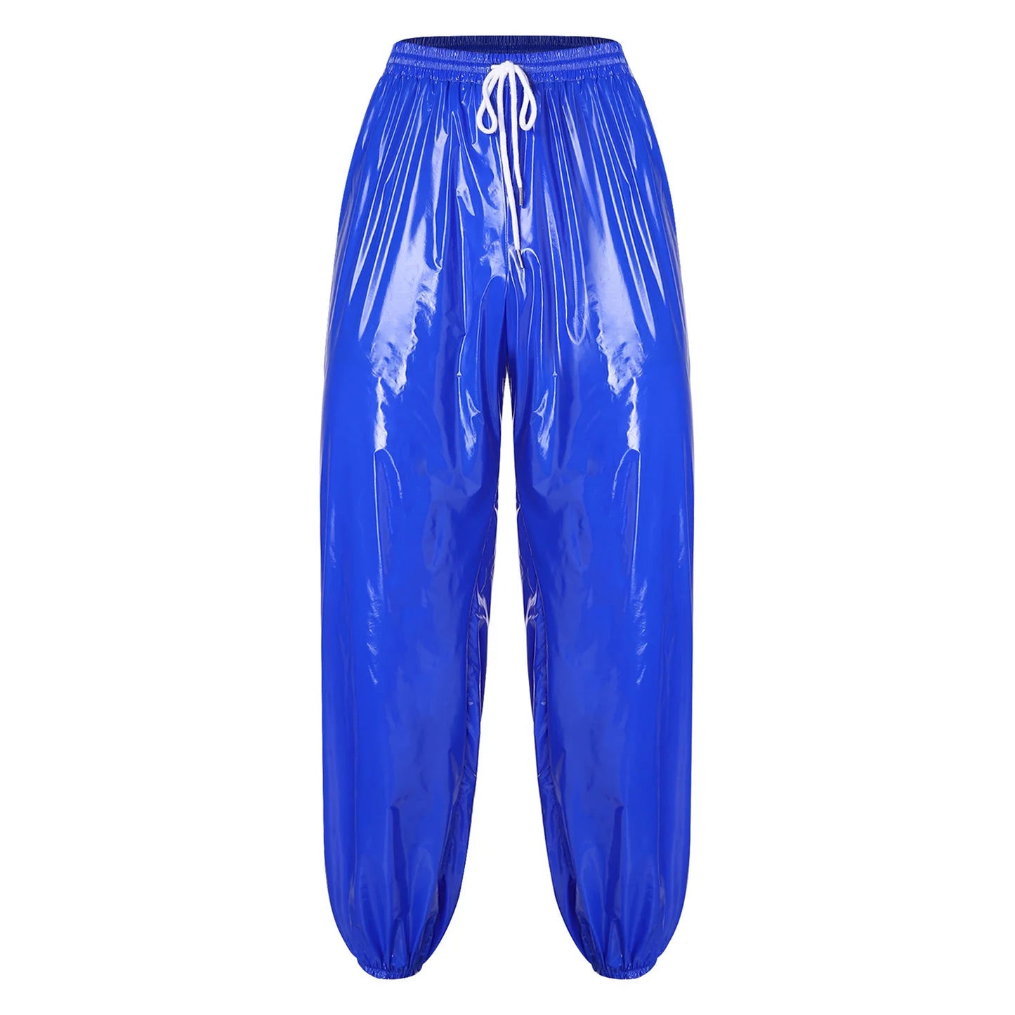 Pantalones Holgados Brillantes para Hombre Y2K con Cordón en la Cintura, Elástico en la Cintura, Bolsillos Laterales, Pantalones de Chándal Holgados y Brillantes, Disfraces de Hip Hop