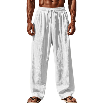 Pantalones ligeros de lino para hombre con cintura elástica y corte relajado, ideales para vacaciones de verano en la playa o uso casual