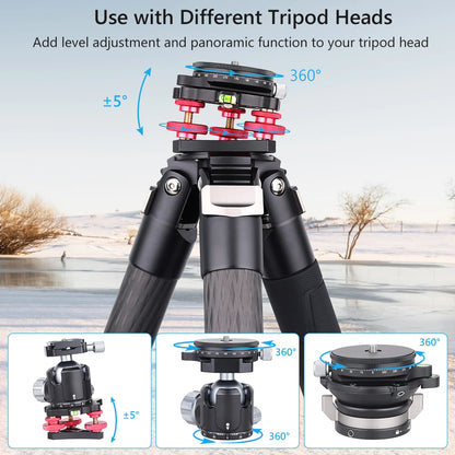 VICELK Leveling Base Tripod Head+360° Panoramic Pan Base for Macro Panoramic Photography with +/-5 Degree Precision Adjustment