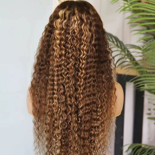 Peluca sin pegamento de cabello humano rubio miel de onda profunda, lista para usar, predepilada, 13x6, HD, rizada, frontal de encaje, para mujer