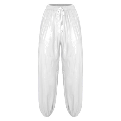 Pantalones Holgados Brillantes para Hombre Y2K con Cordón en la Cintura, Elástico en la Cintura, Bolsillos Laterales, Pantalones de Chándal Holgados y Brillantes, Disfraces de Hip Hop