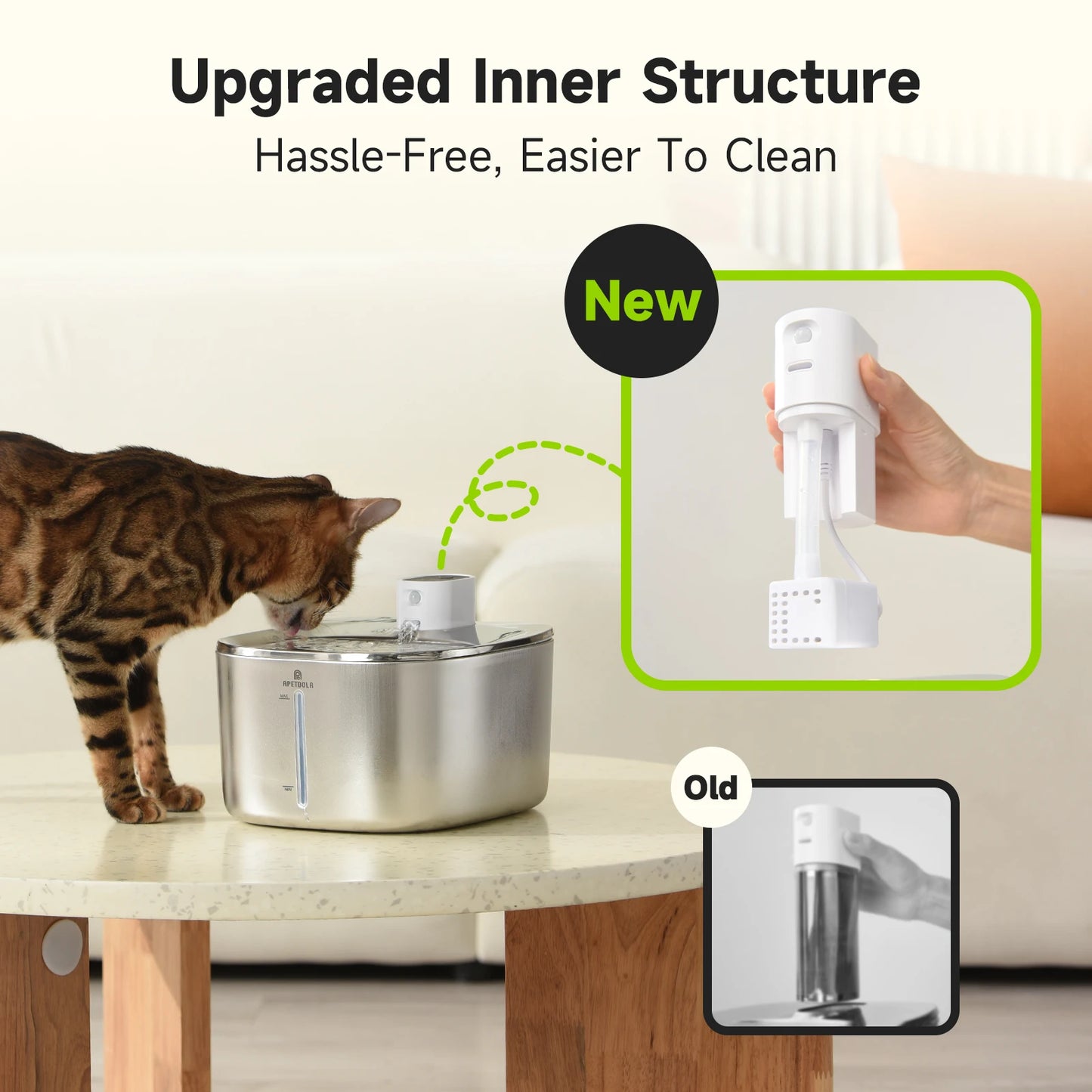 APETDOLA 4L Fuente de agua inalámbrica para gatos con sensor automático, fuente para beber para gatos, perros, bebedero, accesorios para dispensador de agua para mascotas