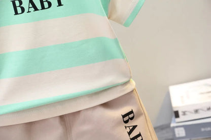 Ropa de verano para niños, camisetas informales de algodón a rayas, pantalones cortos, conjunto de 2 piezas, atuendo infantil para niños pequeños, chándales de 0 a 5 años
