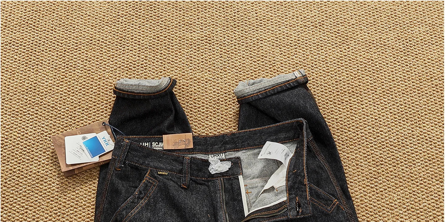 Jeans cónicos casuales rectos lavados de mezclilla de alta gama con corte 3D, peso pesado, estilo retro americano, cómodos, a la moda para hombres, Otoño 2025