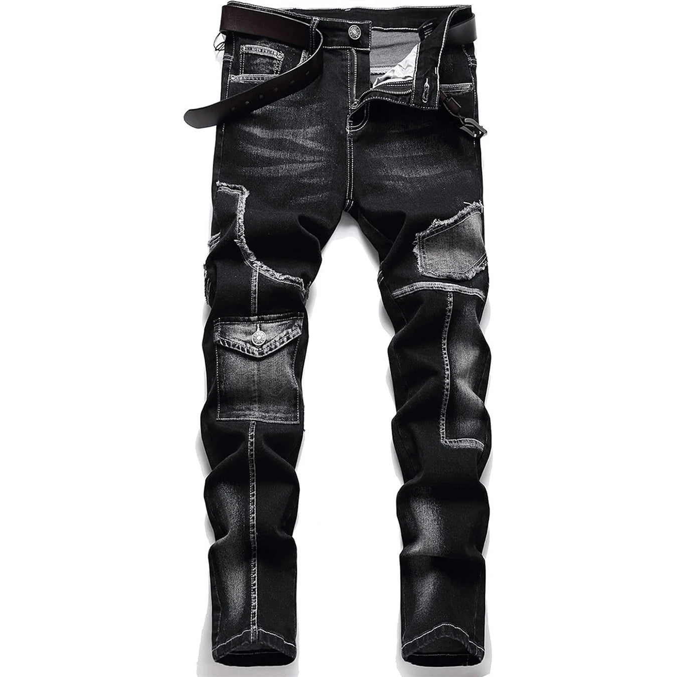 Mid-high waist fringed jeans, street style, solid color, suitable for all seasons.