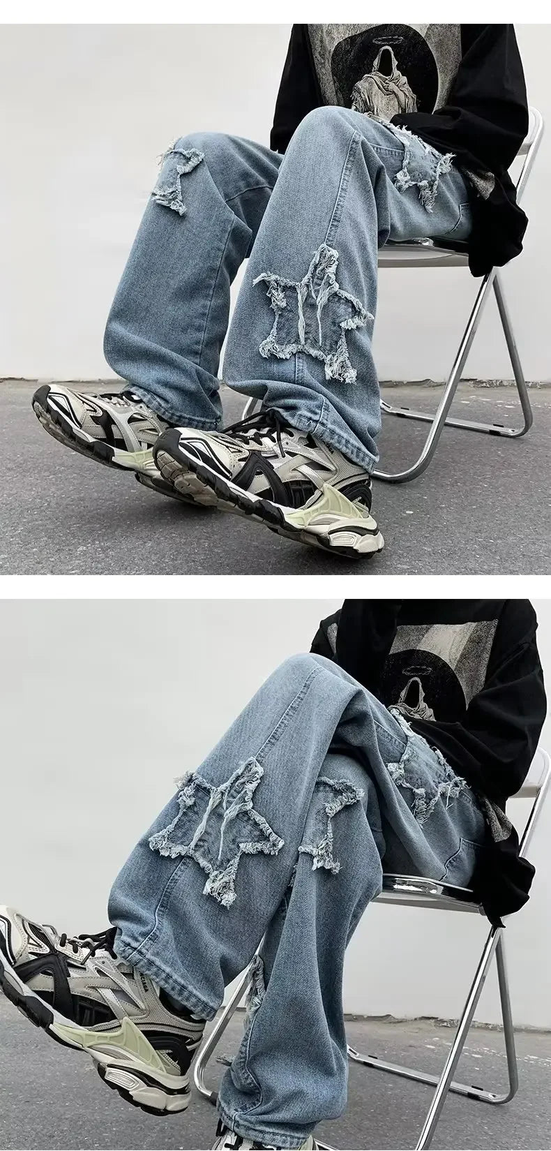Pantalones de mezclilla marrones 2025 New Fashion Stars Towel Embroidery para hombre Y2K Ropa Pantalones rectos de algodón Hip Hop Pantalones de hombre