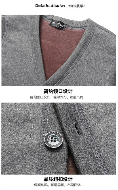 2026 Men's Autumn Winter Fashion V-neck Thickened Plus Velves Warm Vest Man Sleeveless Jackets Solid Slim Casual Waistcoat Male