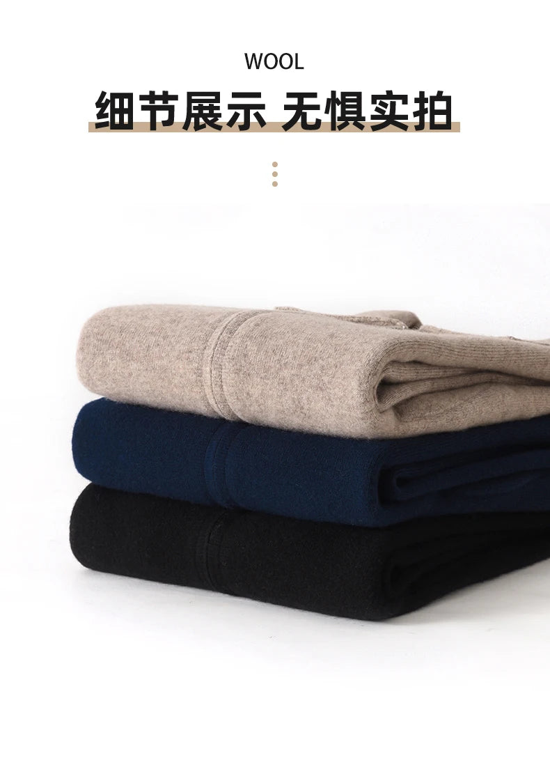 Suéter 100% Lana Merino para Hombre, Cuello Polo, Cierre de Cremallera, Cártigan de Negocios, Chaqueta de Cachemira, Tejido para Otoño Invierno