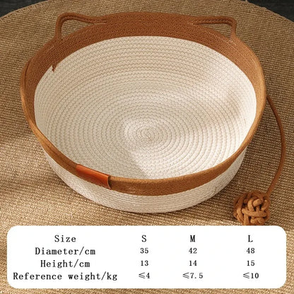 Cama para Gatos, Nido para Mascotas, Tejido de Ratán Puramente Manual, Tablero Rascador para Gatos de Enea, Almohadilla Cálida de Invierno Extraíble y Lavable para Todas las Estaciones