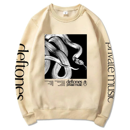 Sudadera de manga larga con lista de canciones Private Music Deftones Rock Band estampada con capucha, cuello redondo, informal, suelta, para hombre, otoño