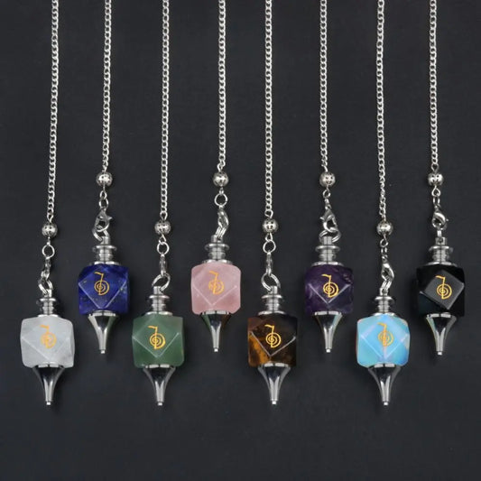 New Semi-precious Stone Chakra Pendulum Lapis Amethyst Semi-precious Stone Pendulum Cho Ku Rei Symbols Energy Pendulum