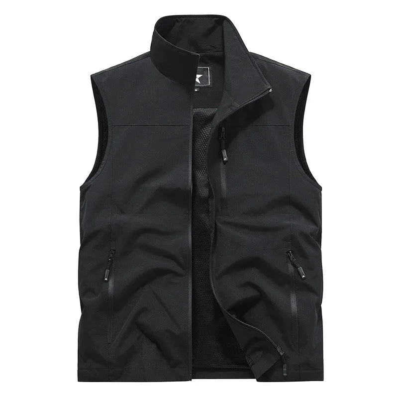 Chalecos cargo de verano para hombre, finos, de malla transpirable, chalecos sin mangas para escalar, chaquetas, ropa deportiva masculina, chalecos informales 6XL