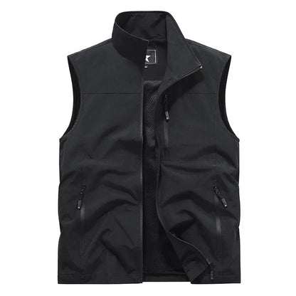 Chalecos cargo de verano para hombre, finos, de malla transpirable, chalecos sin mangas para escalar, chaquetas, ropa deportiva masculina, chalecos informales 6XL
