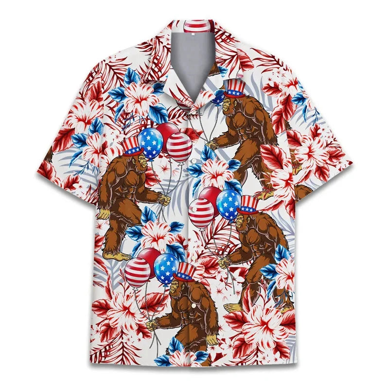 3D Printed Monkey Floral Leaf Hawaiian Shirt Men Orangutan Graphic Blouse Summer Holiday Short Sleeves Street Beach Aloha Shirts