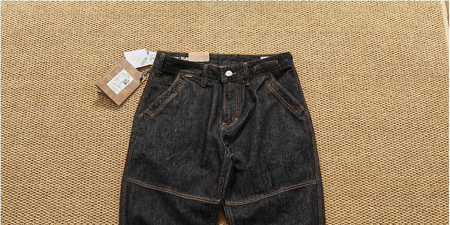 Jeans cónicos casuales rectos lavados de mezclilla de alta gama con corte 3D, peso pesado, estilo retro americano, cómodos, a la moda para hombres, Otoño 2025