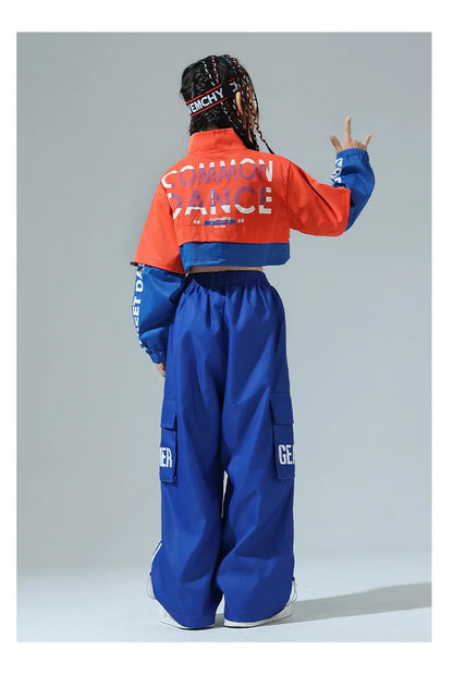 Chaqueta de hip hop para niños Pantalones cargo de contraste Sudaderas para niñas Conjuntos de ropa de baile callejero Chándal para niños Ropa urbana infantil
