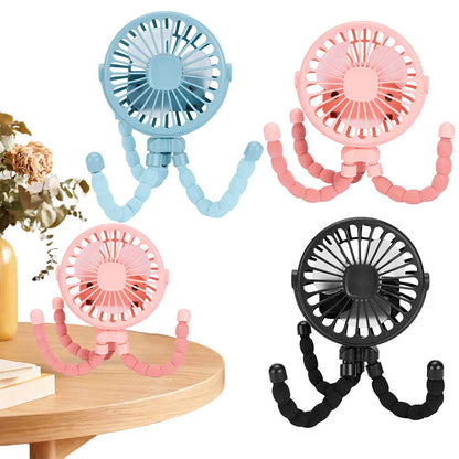 Ventilador de Cochecito para Bebés con Trípode Flexible, Ventilador Portátil de Mano con Carga USB, Mini Ventilador de Escritorio de 500mAh para Cochecito de Bebé y Estudiantes