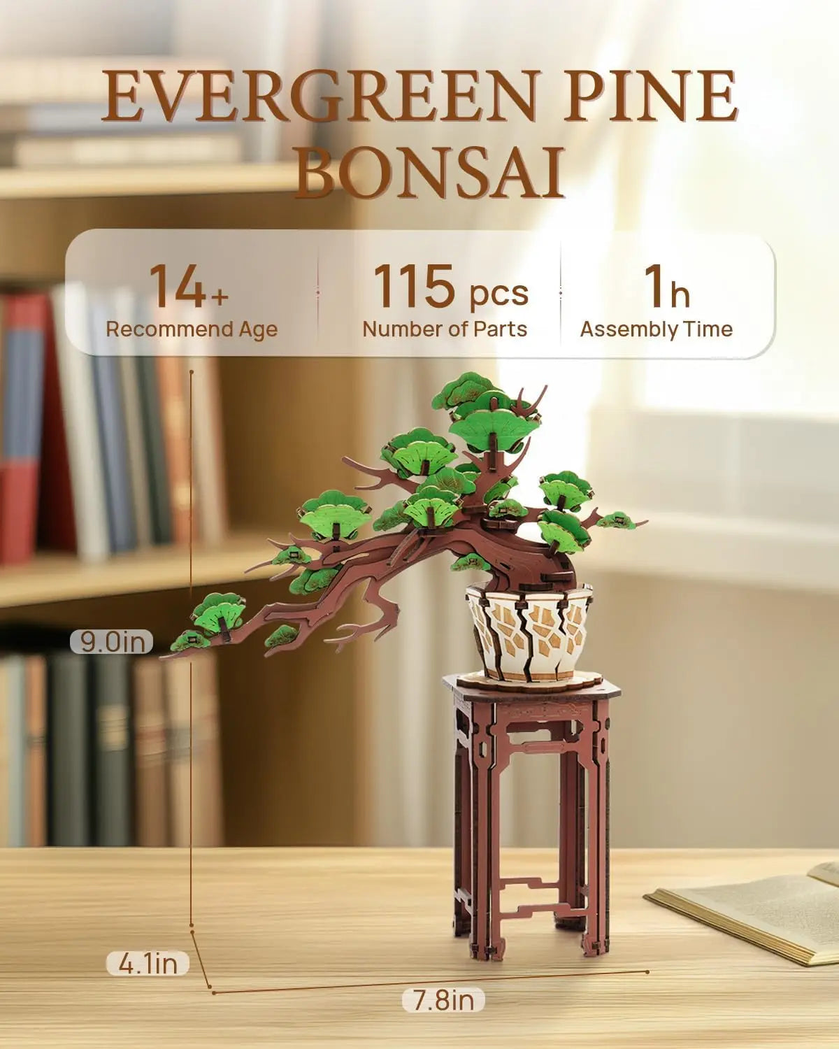 Robotime Rolife 3D Rompecabezas de Madera de Bonsái de Sakura Fácil Montaje Kit de Bonsái de Pino de Hoja Perenne Regalo de Navidad para la Familia Decoración del Hogar