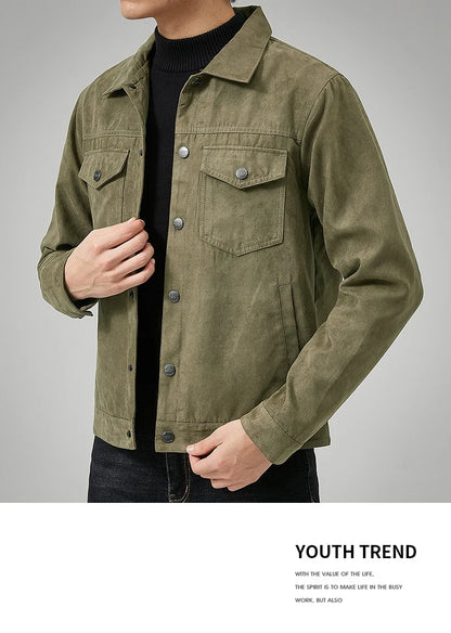 Chaqueta estilo británico de primavera y otoño para hombre, chaqueta informal de gamuza, moderna con botones, personalidad informal, ropa nueva para hombre.