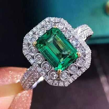 European and American Anniversary Couple Gift: European and American New Geometric Ring Luxury Green Zircon Accessory