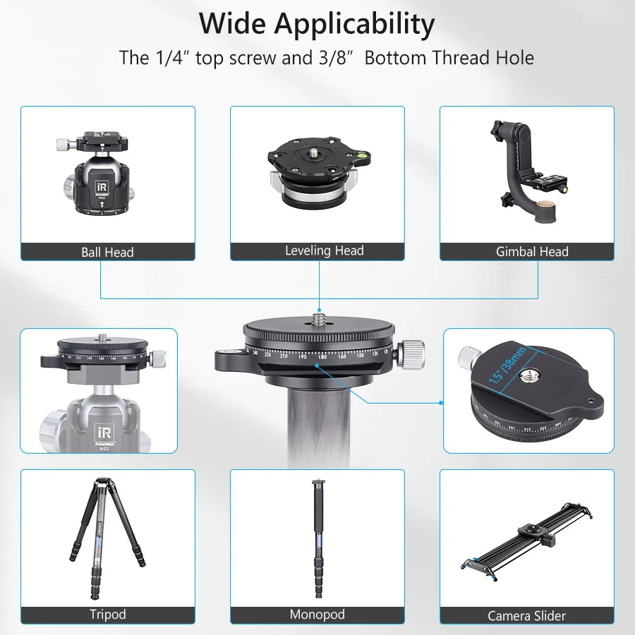VICELK Leveling Base Tripod Head+360° Panoramic Pan Base for Macro Panoramic Photography with +/-5 Degree Precision Adjustment
