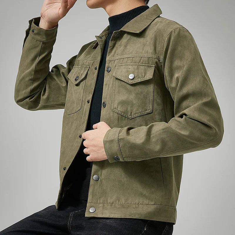 Chaqueta estilo británico de primavera y otoño para hombre, chaqueta informal de gamuza, moderna con botones, personalidad informal, ropa nueva para hombre.