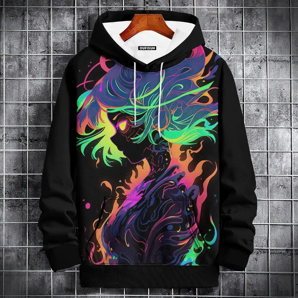 Sudadera con capucha de anime para hombre, a la moda, con estampado gráfico, estilo hip hop, ropa de calle, para primavera y otoño, sudaderas con capucha de gran tamaño para hombre