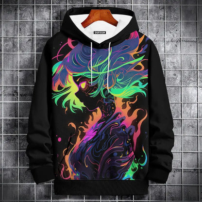 Sudadera con capucha de anime para hombre, a la moda, con estampado gráfico, estilo hip hop, ropa de calle, para primavera y otoño, sudaderas con capucha de gran tamaño para hombre