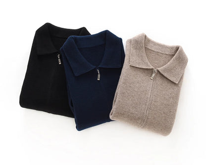 Suéter 100% Lana Merino para Hombre, Cuello Polo, Cierre de Cremallera, Cártigan de Negocios, Chaqueta de Cachemira, Tejido para Otoño Invierno