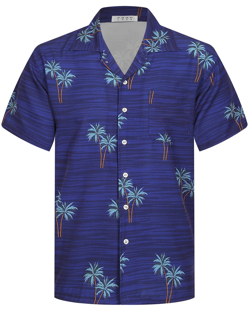 Camisas Hawaianas de Verano para Hombre, Manga Corta, Botones, Estampado de Árboles de Coco, Camisa Casual de Playa Aloha Tallas Grandes 6XL, Ropa para Hombre