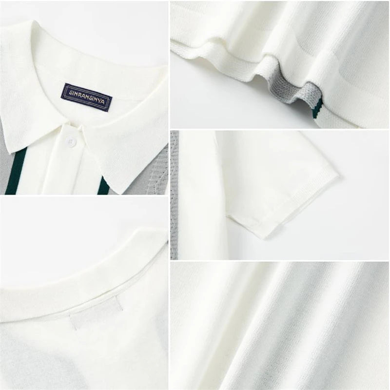 Camisas tipo polo Jacquard estilo europeo para hombre, tejido de punto, informal de negocios, frescura veraniega, viscosa de calidad, elásticas, sedosas