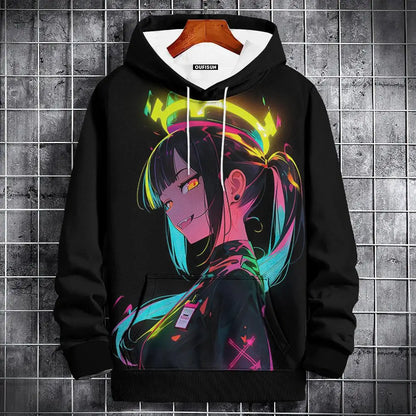 Sudadera con capucha de anime para hombre, a la moda, con estampado gráfico, estilo hip hop, ropa de calle, para primavera y otoño, sudaderas con capucha de gran tamaño para hombre