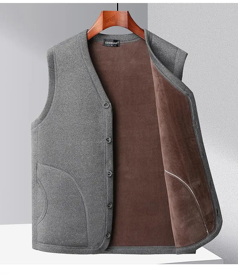 2026 Men's Autumn Winter Fashion V-neck Thickened Plus Velves Warm Vest Man Sleeveless Jackets Solid Slim Casual Waistcoat Male