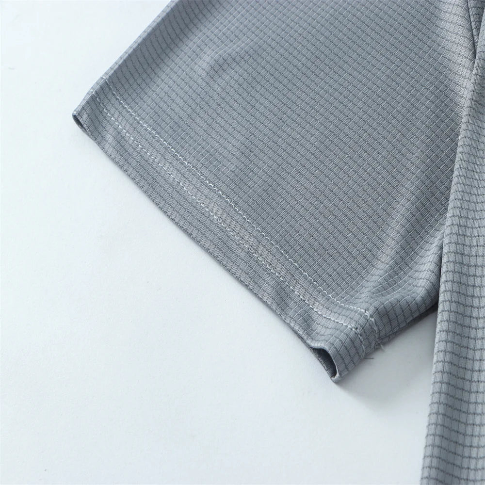 Camiseta de verano elástica para hombre, transpirable, de seda helada, de manga corta, casual, de secado rápido, para gimnasio, correr, ropa masculina