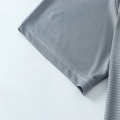 Camiseta de verano elástica para hombre, transpirable, de seda helada, de manga corta, casual, de secado rápido, para gimnasio, correr, ropa masculina