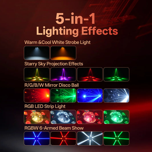 120W 6 Brazos Haz Bola Mágica Luz RGBW Efecto de Escenario Proyector Iluminación DMX Control Remoto Luces Estroboscópicas para Fiesta Club Bar Discoteca