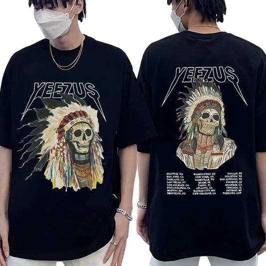 Kanye West Yeezus God Wants You Camiseta de doble cara para hombre Hip Hop Cool Vintage Camiseta Ropa de calle Camisetas de gran tamaño Unisex